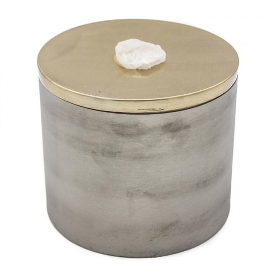 CAIXA DE METAL E PEDRA NATURAL CINZA E DOURADO