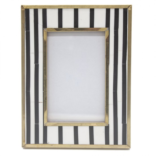 PORTA RETRATO DE RESINA OFF WHITE E PRETO