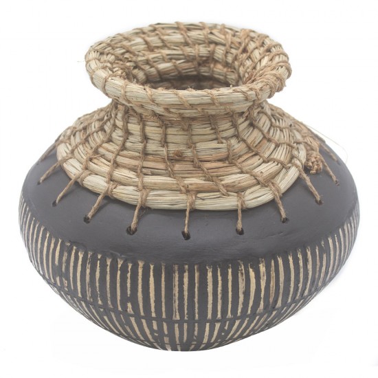 Vaso de Ceramica e Ratan