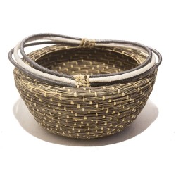 CESTO OVAL DE FIBRA NATURAL CINZA COM ALÇAS