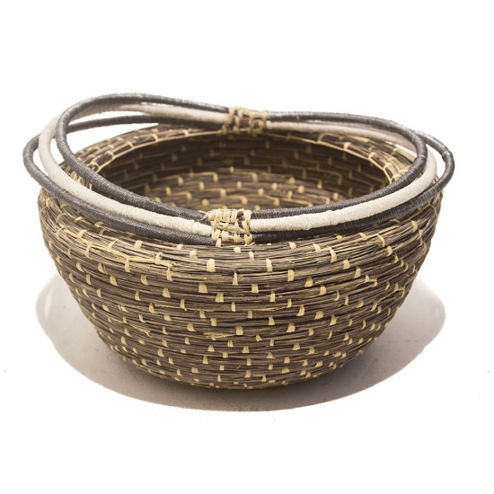 CESTO OVAL DE FIBRA NATURAL CINZA COM ALÇAS