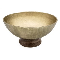 Bowl de Metal c/ Base de Madeira Dourado e Bege