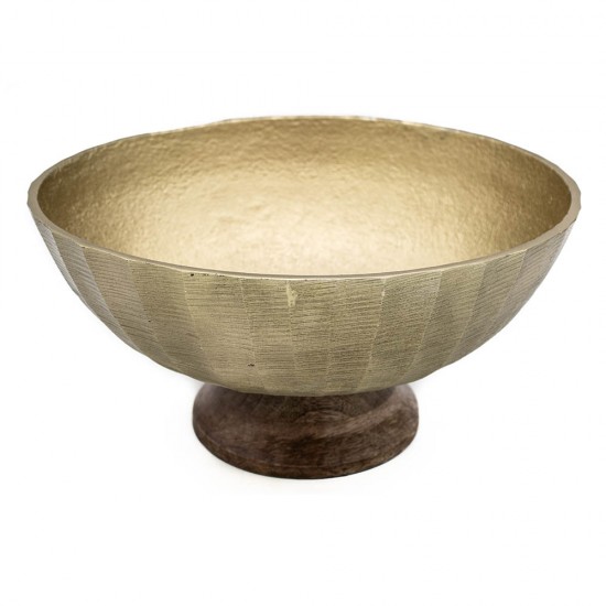 Bowl de Metal c/ Base de Madeira Dourado e Bege