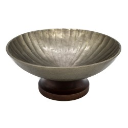 Bowl de Metal c/ Base de Madeira Bronze e Marrom