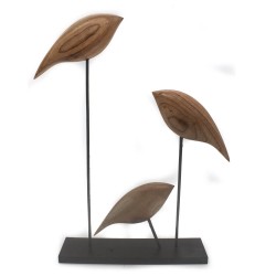 Escultura Pássaros de Madeira e Base Metal