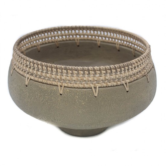 Vaso de Ceramica e Ratan Bege