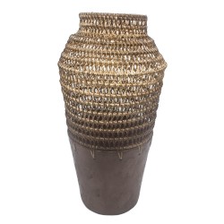 Vaso de Ceramica e Ratan Terracota e Bege