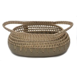 Vaso de Ceramica e Ratan Bege
