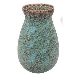 Vaso de Ceramica e Ratan Verde e Bege